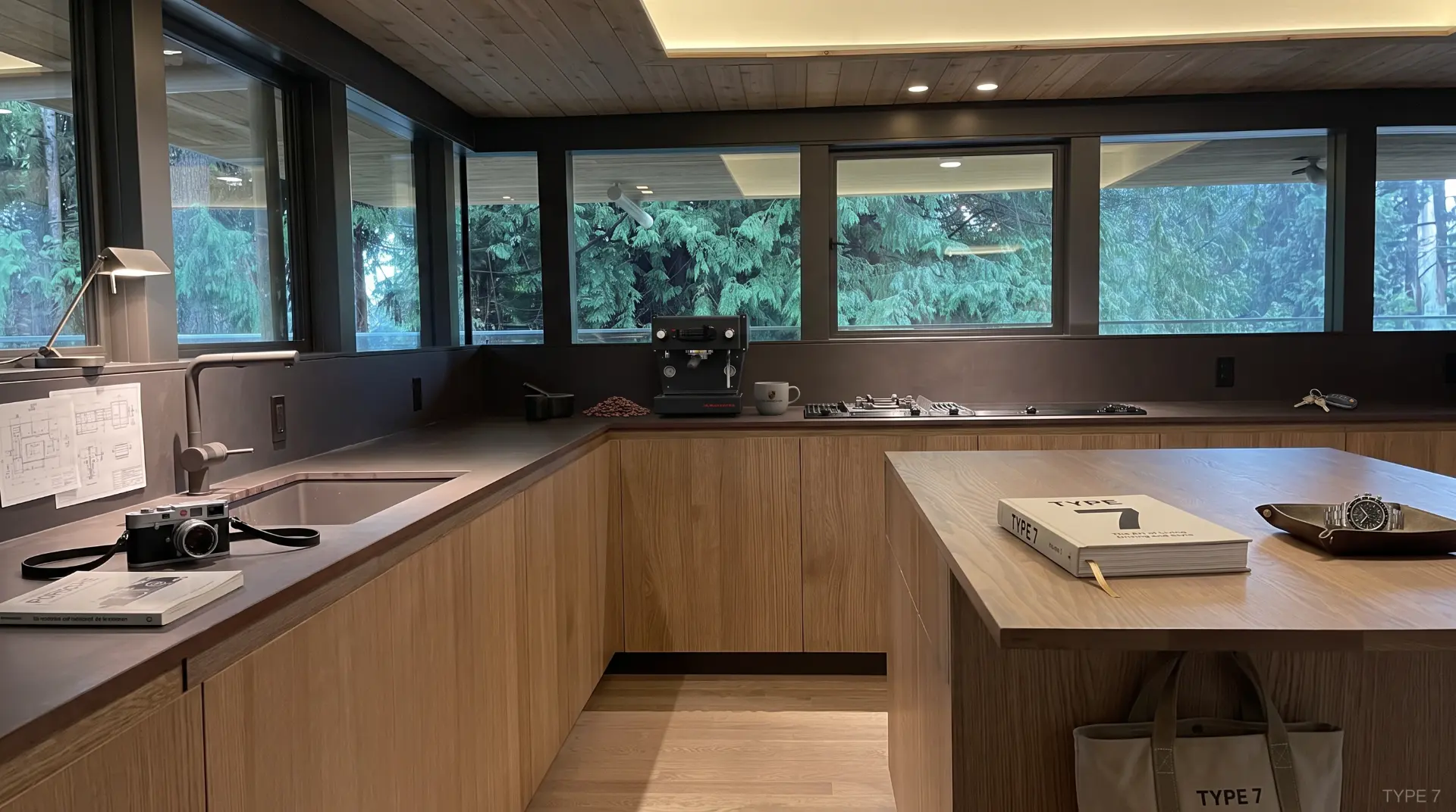 Oak kitchen with forest views