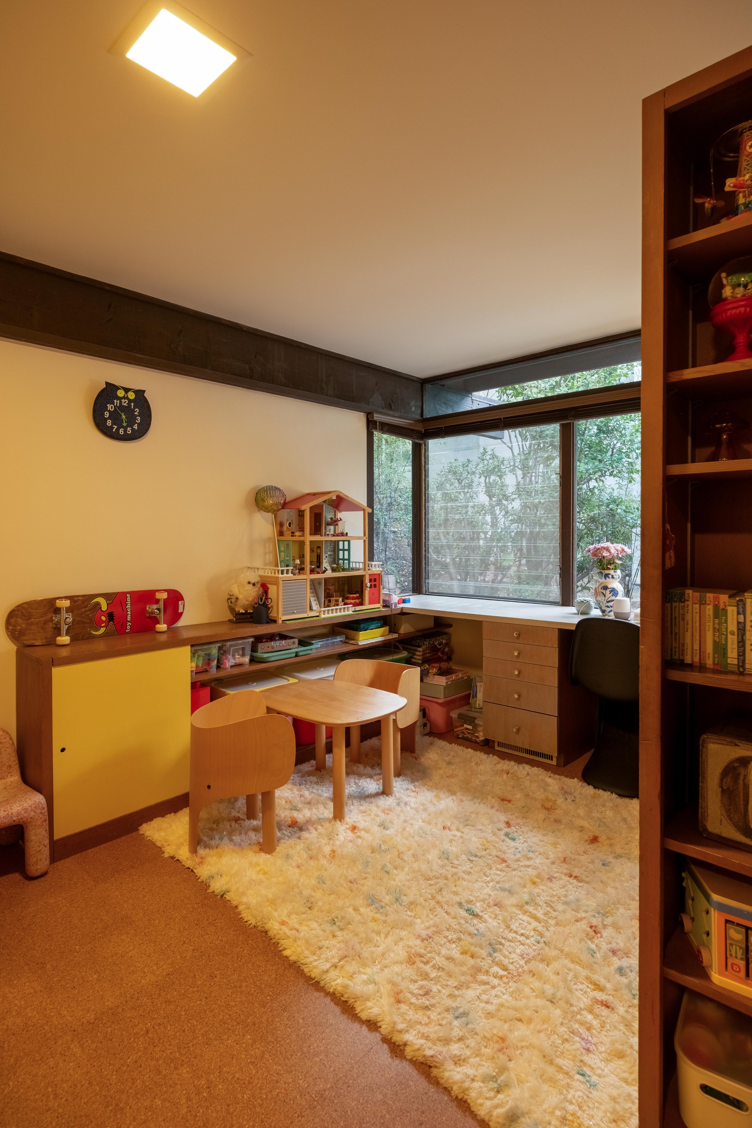 Warm timber study with garden views