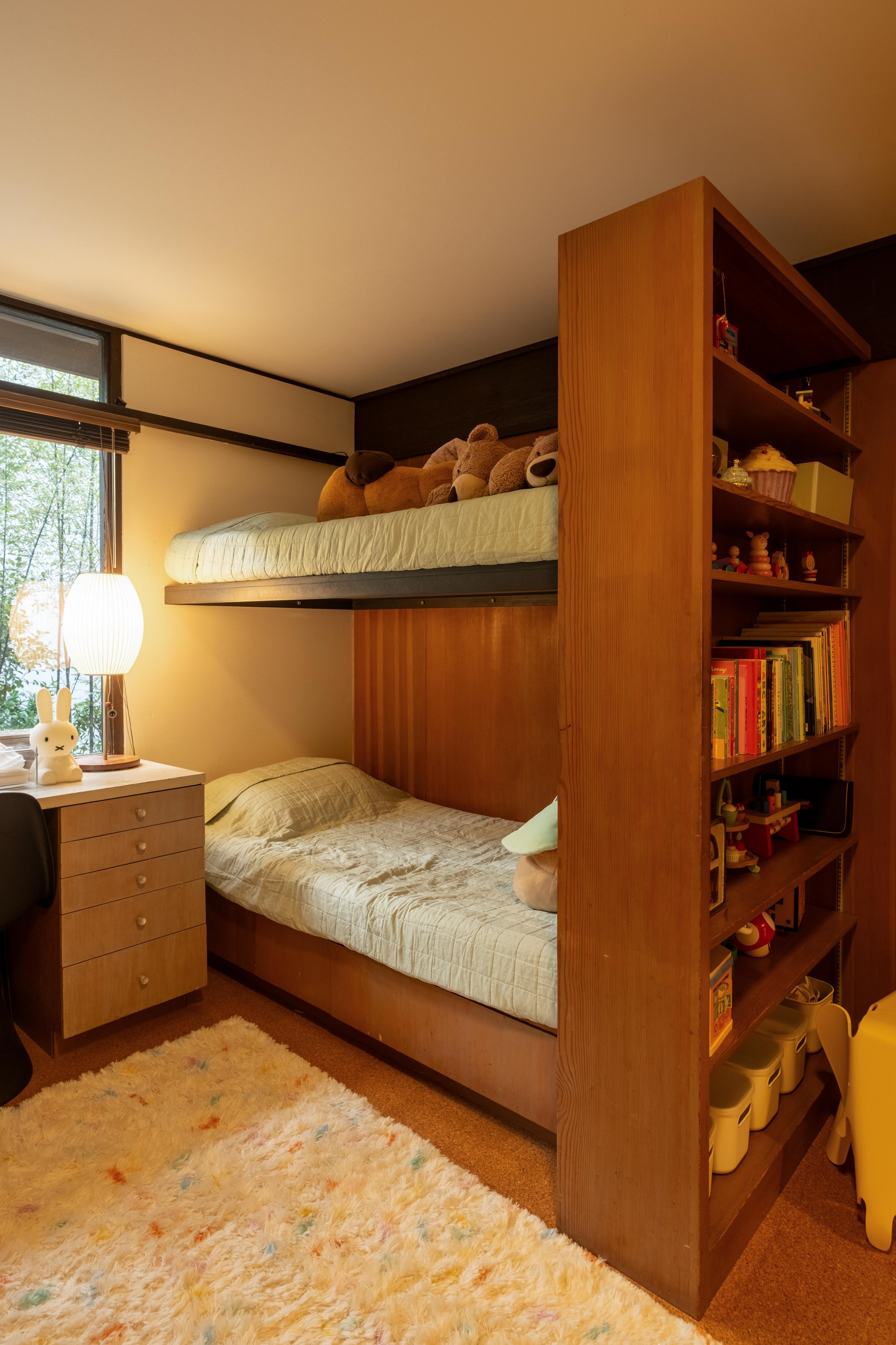 Compact bedroom with timber storage